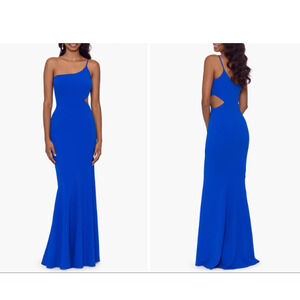 Betsy & Adam New Cobalt Blue Cutout Crepe Sheath Gown 2 NEW